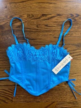 Colsie Women's Lace-Up Crochet Corset Bra, XSmall - Blue NWT